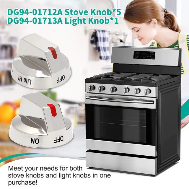 Alt view image 6 of 6 - DG94-01712A Stove knob&DG94-01713A Light knob (6 Pack) | Gas Range Burner Control Dial Knob for Samsung Range Oven Stove NX58M9420SS NX58M9420SSAA