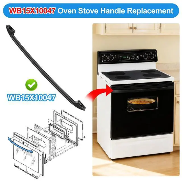 Alt view image 3 of 7 - WB15X10047 Range Oven Door Handle for Ge Hotpoint Stove Parts Door Handle | GE Oven Handle Replacement black General Electric WB15X10047 Range Door Handles With 316433300 Screws Gas Stove Handle