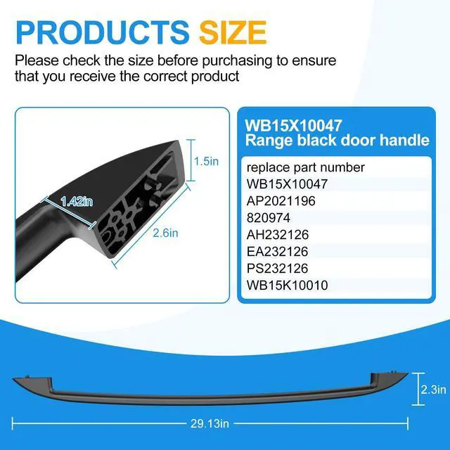 Alt view image 2 of 7 - WB15X10047 Range Oven Door Handle for Ge Hotpoint Stove Parts Door Handle | GE Oven Handle Replacement black General Electric WB15X10047 Range Door Handles With 316433300 Screws Gas Stove Handle