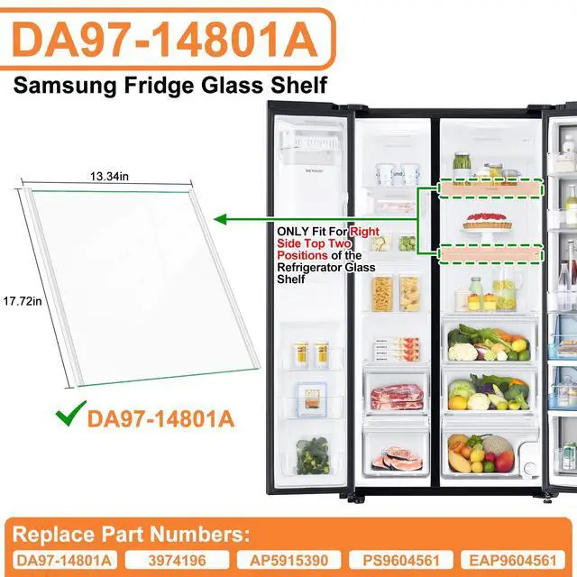 Alt view image 2 of 7 - Upgraded DA97-14801A Refrigerator Glass Shelf Compatible with Samsung Fridge Shelf Replacement RH22H9010SR RH22H9010SG Upper Shelves Tempered Glass Samsung Refrigerator Parts Glass Shelves 17.7x13.3