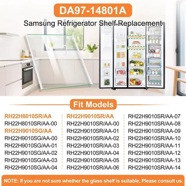 Alt view image 3 of 7 - Upgraded DA97-14801A Refrigerator Glass Shelf Compatible with Samsung Fridge Shelf Replacement RH22H9010SR RH22H9010SG Upper Shelves Tempered Glass Samsung Refrigerator Parts Glass Shelves 17.7x13.3