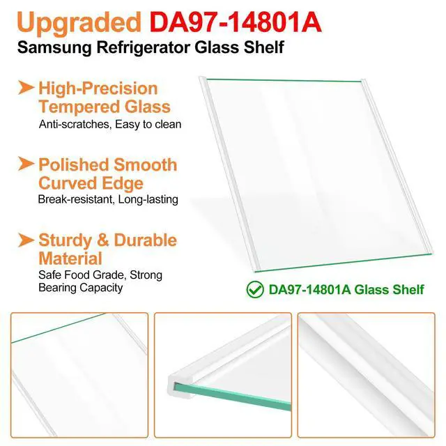 Alt view image 4 of 7 - Upgraded DA97-14801A Refrigerator Glass Shelf Compatible with Samsung Fridge Shelf Replacement RH22H9010SR RH22H9010SG Upper Shelves Tempered Glass Samsung Refrigerator Parts Glass Shelves 17.7x13.3