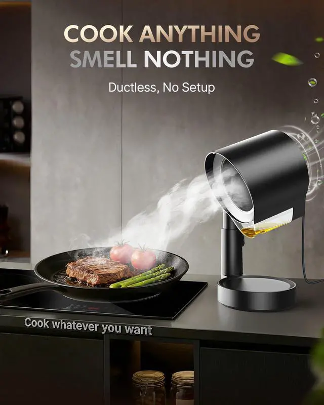 Alt view image 2 of 7 - Portable Range Hood - Adjustable & 3-Speed Desktop Kitchen Exhaust Fan with Large Oil Cup & Low Noise, Detachable Filter Portable Exhaust Fan for BBQ, RV, Apartments, Dorm(Black)