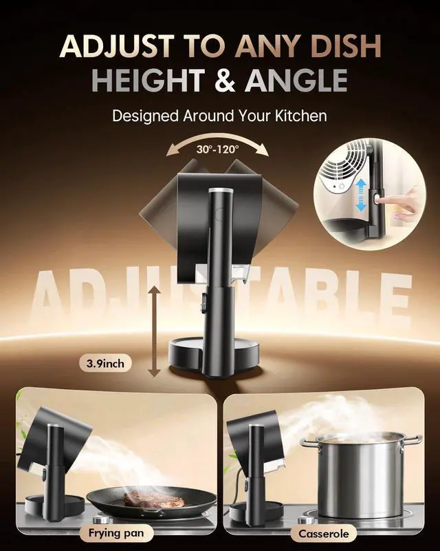 Alt view image 3 of 7 - Portable Range Hood - Adjustable & 3-Speed Desktop Kitchen Exhaust Fan with Large Oil Cup & Low Noise, Detachable Filter Portable Exhaust Fan for BBQ, RV, Apartments, Dorm(Black)
