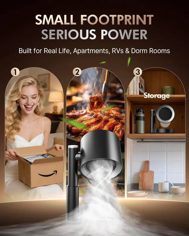 Alt view image 4 of 7 - Portable Range Hood - Adjustable & 3-Speed Desktop Kitchen Exhaust Fan with Large Oil Cup & Low Noise, Detachable Filter Portable Exhaust Fan for BBQ, RV, Apartments, Dorm(Black)