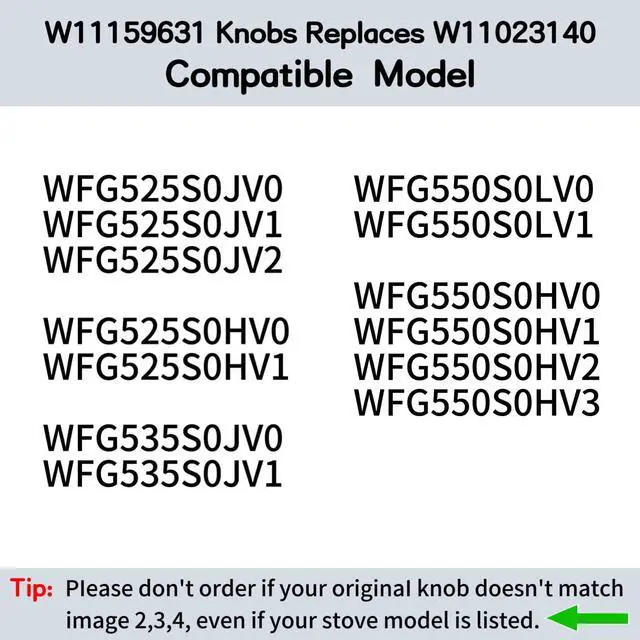 Alt view image 6 of 7 - WFG525S0JV0 WFG525S0JV1 WFG525S0JV2 | WFG535S0JV0 WFG535S0JV1 WFG550S0LV0 WFG550S0LV1 for Whirlpool Gas Stove Knobs for W11159631, Check Fig 2-4 Before Ordering