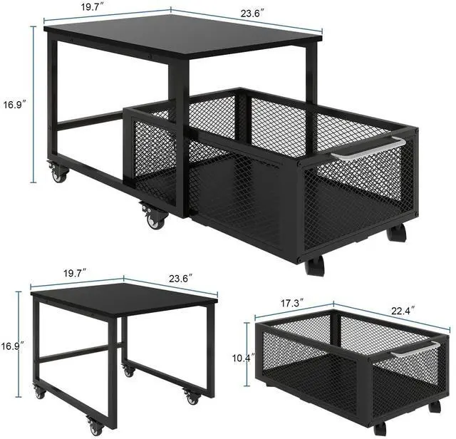Alt view image 2 of 7 - 19.7" x 23.6" Mini Fridge Stand with Large Capicity Storage, Black | Sturdy Refrigerator Table with Lockable Wheels, Rolling Fridge Cart Heavy Duty Appliance Platform for Dorm, Apartment Bedroom
