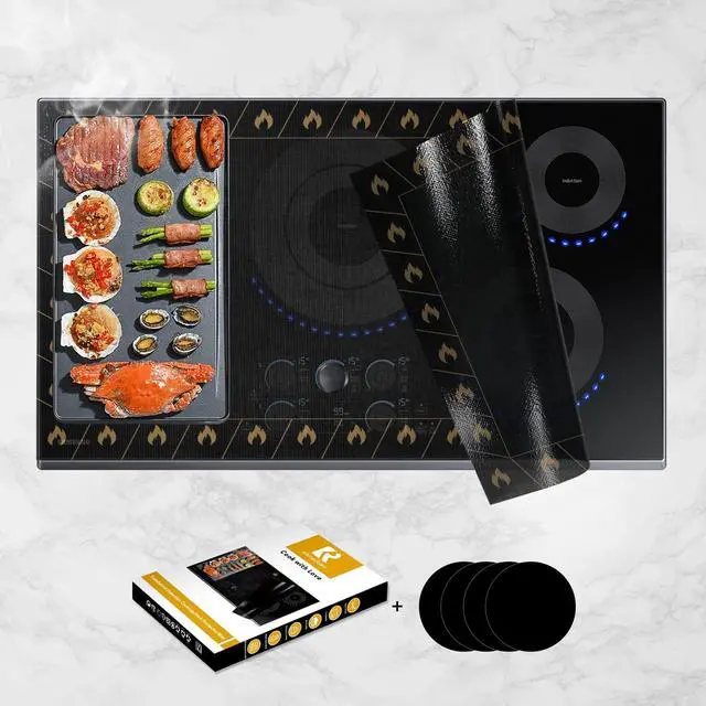 Main image of Translucent Induction Cooktop Protector Mat, 20.4 x 30.7 in | Flame Pattern, for Magnetic Cooktops, Protects from Scratches and Stains, Heat Resistant to 450, Non Slip, Dishwasher Safe