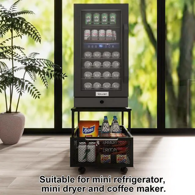 Alt view image 5 of 7 - 19.7" x 23.6" Mini Fridge Stand with Large Capicity Storage, Black | Sturdy Refrigerator Table with Lockable Wheels, Rolling Fridge Cart Heavy Duty Appliance Platform for Dorm, Apartment Bedroom