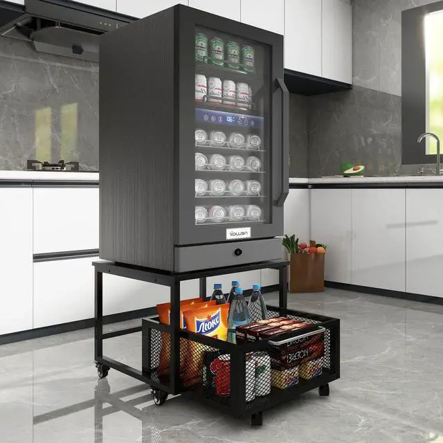 Alt view image 7 of 7 - 19.7" x 23.6" Mini Fridge Stand with Large Capicity Storage, Black | Sturdy Refrigerator Table with Lockable Wheels, Rolling Fridge Cart Heavy Duty Appliance Platform for Dorm, Apartment Bedroom