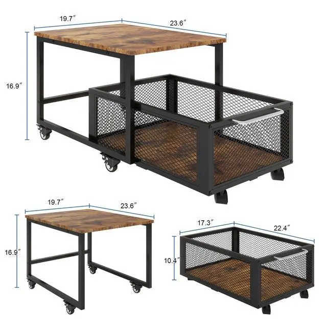 Alt view image 2 of 7 - 19.7" x 23.6" Mini Fridge Stand with Large Capicity Storage, Retro | Sturdy Refrigerator Table with Lockable Wheels, Rolling Fridge Cart Heavy Duty Appliance Platform for Dorm, Apartment Bedroom