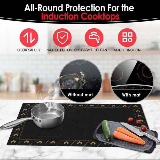 Alt view image 2 of 7 - Translucent Induction Cooktop Protector Mat, 20.4 x 30.7 in | Flame Pattern, for Magnetic Cooktops, Protects from Scratches and Stains, Heat Resistant to 450, Non Slip, Dishwasher Safe