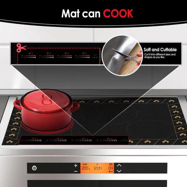 Alt view image 5 of 7 - Translucent Induction Cooktop Protector Mat, 20.4 x 30.7 in | Flame Pattern, for Magnetic Cooktops, Protects from Scratches and Stains, Heat Resistant to 450, Non Slip, Dishwasher Safe