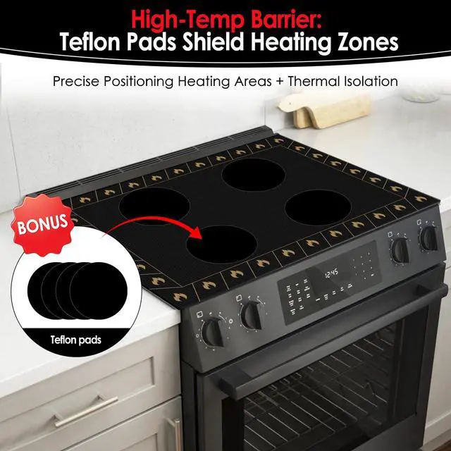 Alt view image 6 of 7 - Translucent Induction Cooktop Protector Mat, 20.4 x 30.7 in | Flame Pattern, for Magnetic Cooktops, Protects from Scratches and Stains, Heat Resistant to 450, Non Slip, Dishwasher Safe