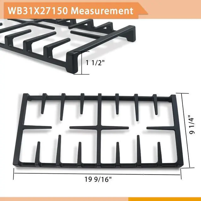 Alt view image 2 of 7 - WB31X27151 Side Grate & WB31X27150 Center Grate for GE Stove | Cast Iron General Electric Cooktop Gas Range Burner Grates for JGBS66REKSS JGB735SPSS, 2+1 Pack Stove Grate