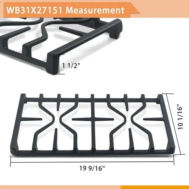 Alt view image 3 of 7 - WB31X27151 Side Grate & WB31X27150 Center Grate for GE Stove | Cast Iron General Electric Cooktop Gas Range Burner Grates for JGBS66REKSS JGB735SPSS, 2+1 Pack Stove Grate