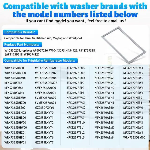 Alt view image 4 of 7 - 2 Pack Upgraded W10830274 Refrigerator French Door Gasket Replacement Compatible with Maytag Whirlpool Refrigerator Door Gasket Fridge Seal EAP11759518 W10443273 PS11759518 WRX735SDBM02 WRX735SDHZ10