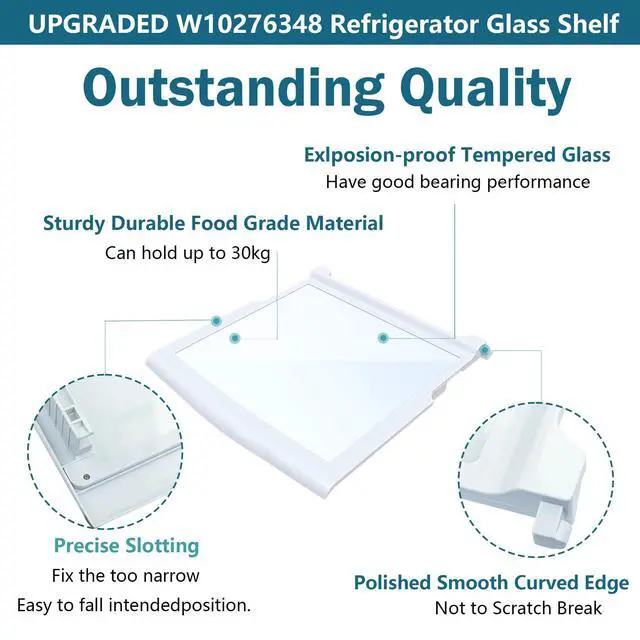 Alt view image 4 of 7 - UPGRADED WPW10276348 W10276348 Glass Shelf Compatible with Whirl pool, Ken more Refrigerator W10276344, PS11751713, 2312014, 2309524,AP6018411, 2 Pack