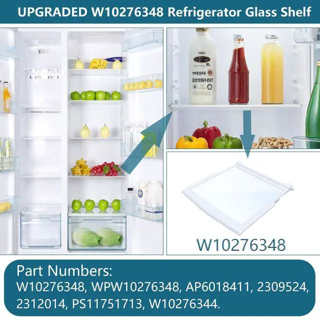 Alt view image 3 of 7 - UPGRADED WPW10276348 W10276348 Glass Shelf Compatible with Whirl pool, Ken more Refrigerator W10276344, PS11751713, 2312014, 2309524,AP6018411, 2 Pack