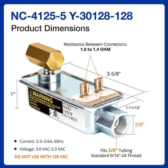Alt view image 5 of 6 - Robertshaw Gas Valve NC-4125-5, Y-30128-128, Gas Range Oven Safety Valve, Commercial Stove Gas Safety Valve for and Other Gas Ranges