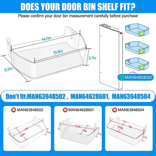 Alt view image 2 of 7 - UPGRADED MAN64628301 Refrigerator Door Bin,Compatible with LG Refrigerator Parts Door Shelf AP6892844 PS12730394,For Kenmore LG Fridge Replacement Parts LRFXC2416S LLMXS3006S LRFXC2416D LRFXC2406S