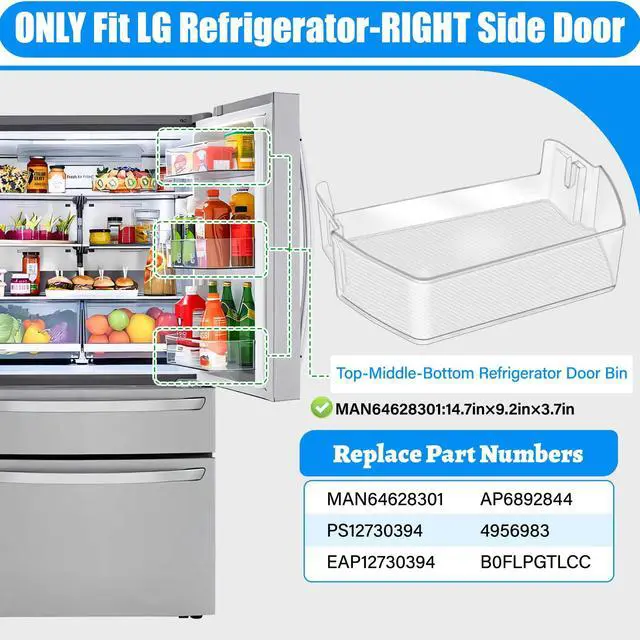 Alt view image 3 of 7 - UPGRADED MAN64628301 Refrigerator Door Bin,Compatible with LG Refrigerator Parts Door Shelf AP6892844 PS12730394,For Kenmore LG Fridge Replacement Parts LRFXC2416S LLMXS3006S LRFXC2416D LRFXC2406S