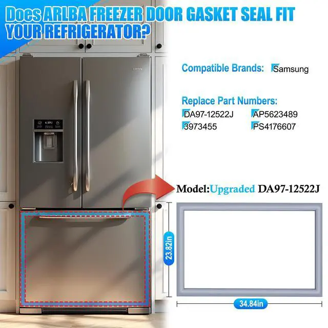 Alt view image 2 of 7 - Upgraded 34.84x 23.82 DA97-12522J Refrigerator Freezer Door Gasket Replacement Part Compatible with Samsung Refrigerator Freezer Door Seal 3973455 AP5623489 PS4176607 EAP4176607 Gray
