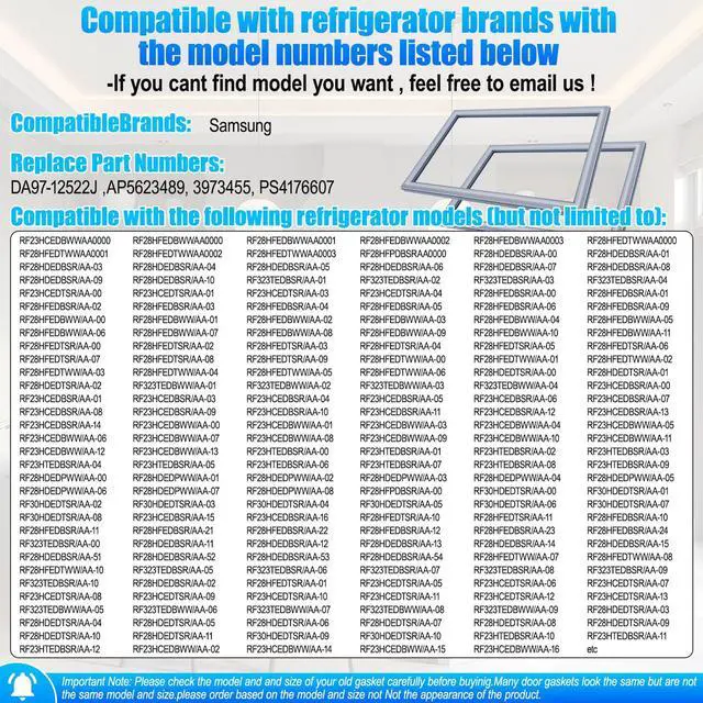 Alt view image 4 of 7 - Upgraded 34.84x 23.82 DA97-12522J Refrigerator Freezer Door Gasket Replacement Part Compatible with Samsung Refrigerator Freezer Door Seal 3973455 AP5623489 PS4176607 EAP4176607 Gray