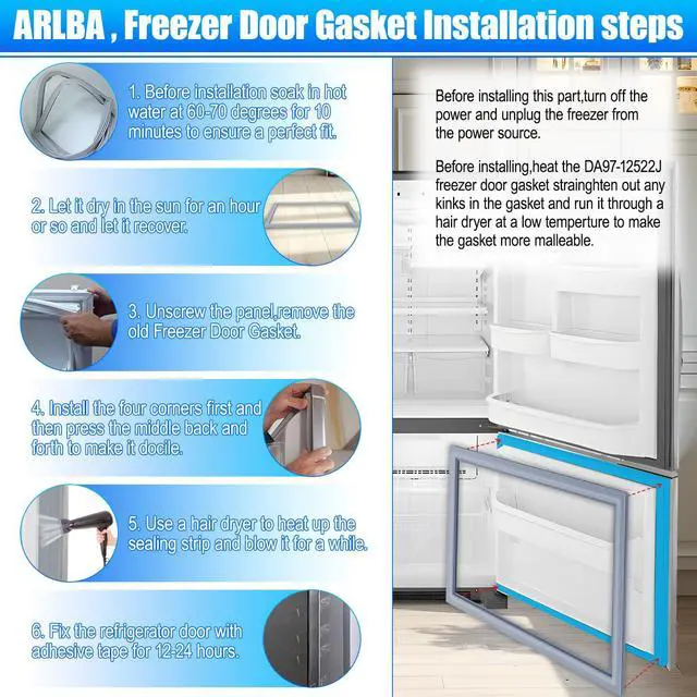 Alt view image 6 of 7 - Upgraded 34.84x 23.82 DA97-12522J Refrigerator Freezer Door Gasket Replacement Part Compatible with Samsung Refrigerator Freezer Door Seal 3973455 AP5623489 PS4176607 EAP4176607 Gray