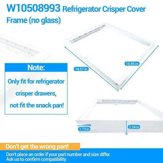 Alt view image 2 of 7 - W10508993, 2209698 Crisper Cover Frame (no glass) Compatible with whirlpool, kenmore, maytag, amana, kitchenAid refrigerator etc. Shelf Frame W10275293 Replace 2206096, 2217123, AP5644252, PS4082908