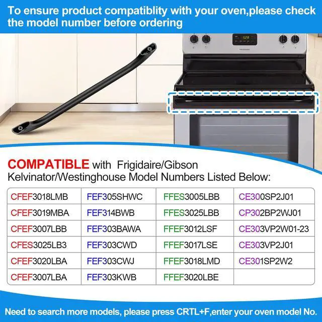 Alt view image 4 of 7 - 316545300 Oven Handle Replacement Black for Frigidaire Oven Door Handle | 316545300 Range/Oven/Stove Door Handl,Frigidaire 5303273127 Door Handle Stove Handle Replacement CFEF3016LBD Gas Stove Part