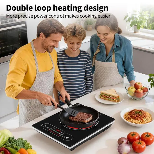 Alt view image 7 of 7 - Single Burner Electric Cooktop,110V 1800W Electric Stove Top with LED Touch Control,8 Power Levels, 4H Timer, Safety Lock,portable single burner cooktop Overheat protection