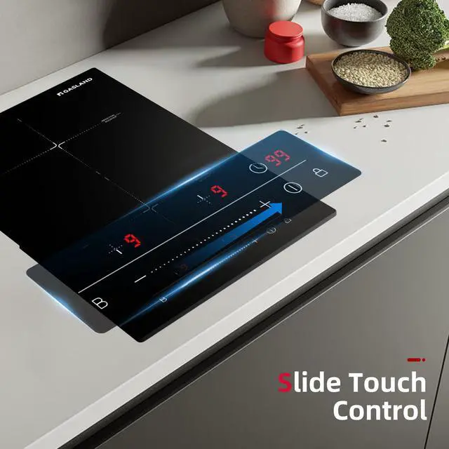 Alt view image 3 of 7 - 12 Inch Built-in Induction Cooktop, 2 Burner with Boost, 220V | ETL Certified, 3500W Fast Heating, 9 Power Levels, Slide Touch Control, Timer & Child Lock, Ideal for Small Kitchens