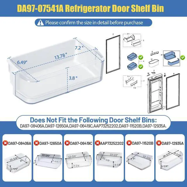 Alt view image 2 of 7 - DA97-07541A Refrigerator Door Shelf Compatible with Samsung Fridge | RFG237 RFG238 Refrigerator Door Shelves Replaces AP4450181 2051070 PS4175244 Door Bin