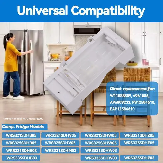 Alt view image 3 of 7 - W11284458 W11088559 Refrigerator Ice Maker Assembly for Whirlpool | OEM Quality Part, Easy 15-Min Installation, Fixes No Ice, Hollow Cubes, Overflow, Replaces AP6809232 PS12584610 EAP12584610