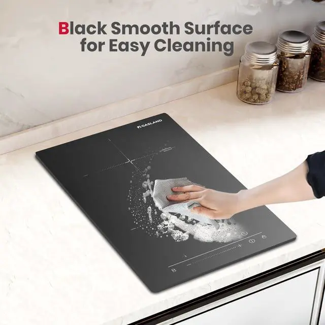 Alt view image 4 of 7 - 12 Inch Built-in Induction Cooktop, 2 Burner with Boost, 220V | ETL Certified, 3500W Fast Heating, 9 Power Levels, Slide Touch Control, Timer & Child Lock, Ideal for Small Kitchens
