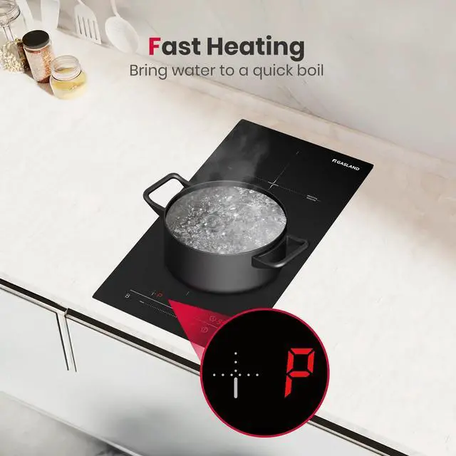 Alt view image 5 of 7 - 12 Inch Built-in Induction Cooktop, 2 Burner with Boost, 220V | ETL Certified, 3500W Fast Heating, 9 Power Levels, Slide Touch Control, Timer & Child Lock, Ideal for Small Kitchens