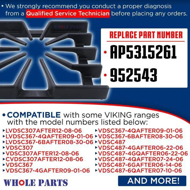 Alt view image 3 of 7 - Upgraded Burner Grate (Black) Part # PA060054 - Replacement & Compatible With Some Viking Ranges - Replaces AP5315261, 952543 - Non-OEM Viking Appliance Parts & Accessories