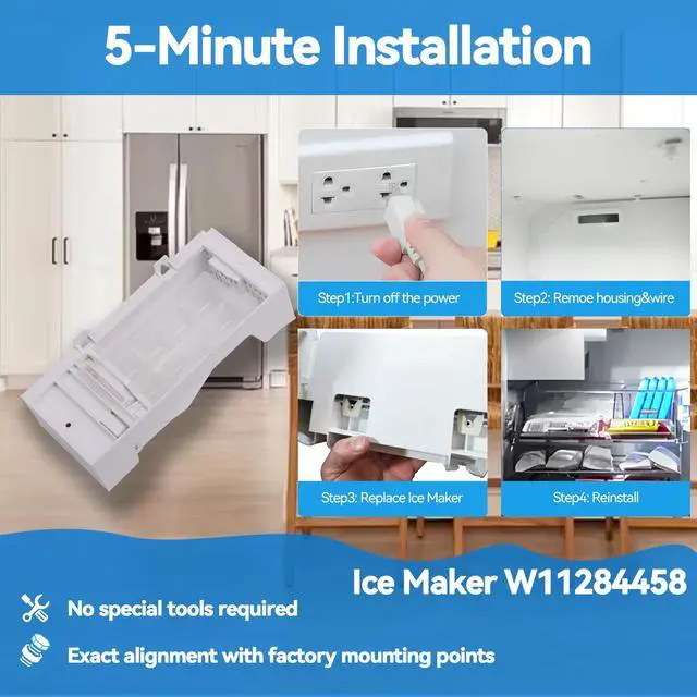 Alt view image 5 of 7 - W11284458 W11088559 Refrigerator Ice Maker Assembly for Whirlpool | OEM Quality Part, Easy 15-Min Installation, Fixes No Ice, Hollow Cubes, Overflow, Replaces AP6809232 PS12584610 EAP12584610