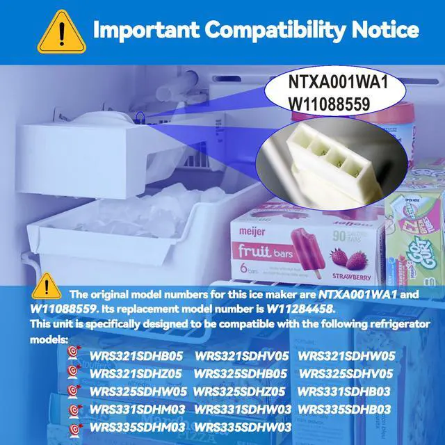 Alt view image 7 of 7 - W11284458 W11088559 Refrigerator Ice Maker Assembly for Whirlpool | OEM Quality Part, Easy 15-Min Installation, Fixes No Ice, Hollow Cubes, Overflow, Replaces AP6809232 PS12584610 EAP12584610