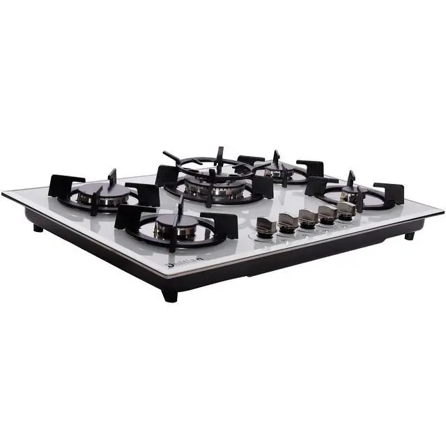 Alt view image 2 of 6 - 30 Inch Gas Cooktop DTW5701 White Tempered Glass Stovetop, 5 Burners LPG/NG Convertible Stove Thermocouple Protection Cooktop