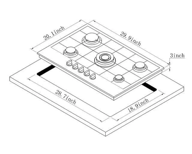 Alt view image 3 of 6 - 30 Inch Gas Cooktop DTW5701 White Tempered Glass Stovetop, 5 Burners LPG/NG Convertible Stove Thermocouple Protection Cooktop