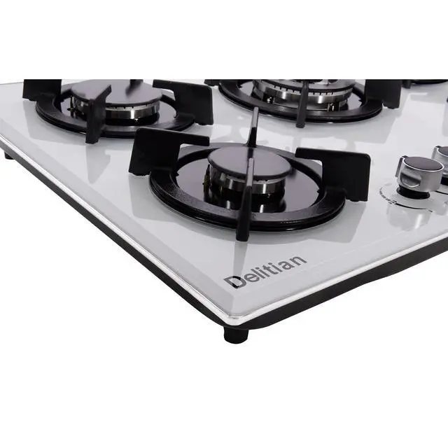Alt view image 5 of 6 - 30 Inch Gas Cooktop DTW5701 White Tempered Glass Stovetop, 5 Burners LPG/NG Convertible Stove Thermocouple Protection Cooktop