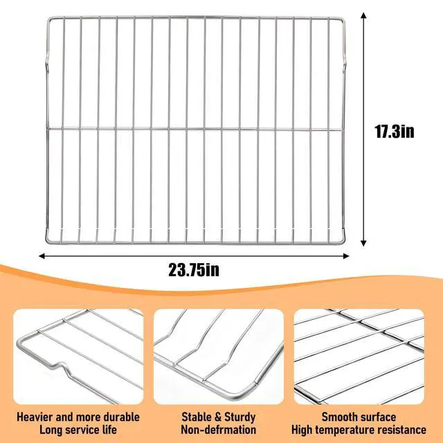 Alt view image 2 of 7 - WB48T10095 Oven Rack for GE Range Oven Stove Wire Rack Replacement 23.75" x 17.4", Hotpoint Gas 304 Stainless Steel Oven Rack WB48K5019 AP5665850 PS249547 (2 Pack)