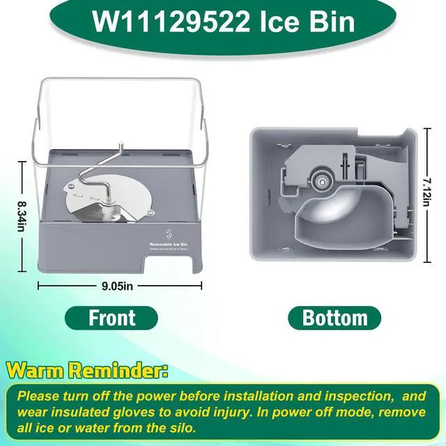 Alt view image 3 of 7 - Upgraded W11129522 Refrigerator Ice Bucket Compatible with Whirlpool Ice Maker Tray Replacement W10564750 Whirlpool Removable Ice Bin Bucket Parts KRMF706ESS05 KRFF707ESS01 Ice Maker Replacement