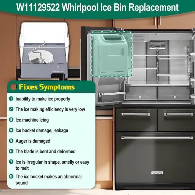 Alt view image 5 of 7 - Upgraded W11129522 Refrigerator Ice Bucket Compatible with Whirlpool Ice Maker Tray Replacement W10564750 Whirlpool Removable Ice Bin Bucket Parts KRMF706ESS05 KRFF707ESS01 Ice Maker Replacement