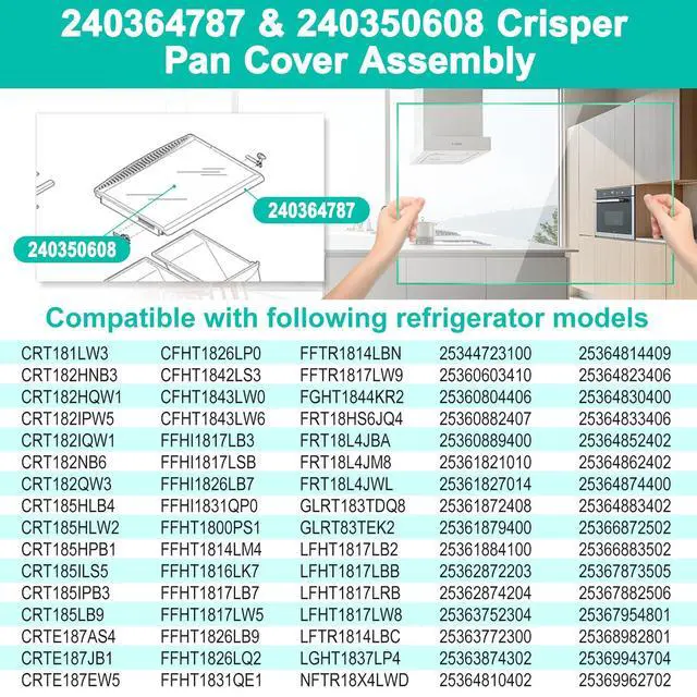 Alt view image 5 of 6 - Upgraded 240364787 Refrigerator Crisper Drawer Cover Frame & 240350608 Crisper Glass Replacement Fit for Frigidaire, Ken-more, Elec-trolux Crisper Pan Cover FFTR1814TWB, LFTR1832TF0, 253.78893016
