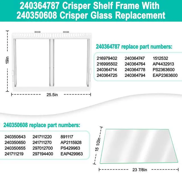Alt view image 4 of 6 - Upgraded 240364787 Refrigerator Crisper Drawer Cover Frame & 240350608 Crisper Glass Replacement Fit for Frigidaire, Ken-more, Elec-trolux Crisper Pan Cover FFTR1814TWB, LFTR1832TF0, 253.78893016