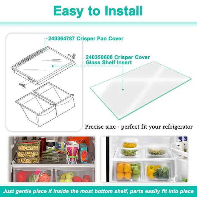 Alt view image 6 of 6 - Upgraded 240364787 Refrigerator Crisper Drawer Cover Frame & 240350608 Crisper Glass Replacement Fit for Frigidaire, Ken-more, Elec-trolux Crisper Pan Cover FFTR1814TWB, LFTR1832TF0, 253.78893016