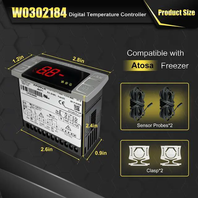 Alt view image 2 of 7 - W0302184 Digital Refrigerator Controller for Atosa, Replacement Part MBF8001 MBF8002 MBF8003 MBF8501 MBF8501GR MBF8503 MBF8503GR MBF8504 MCF8701 MCF8703